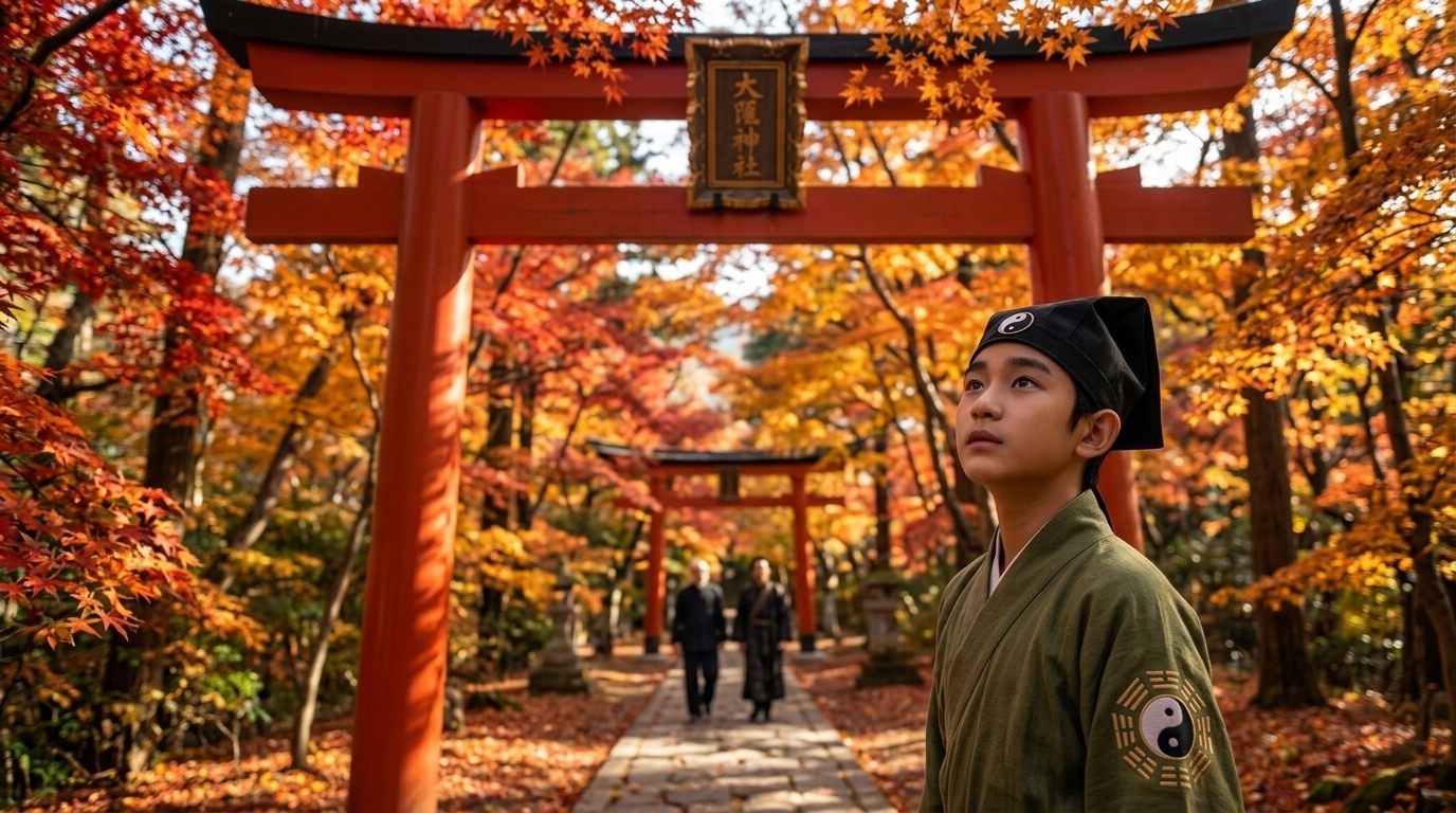 Boy looking up at gate