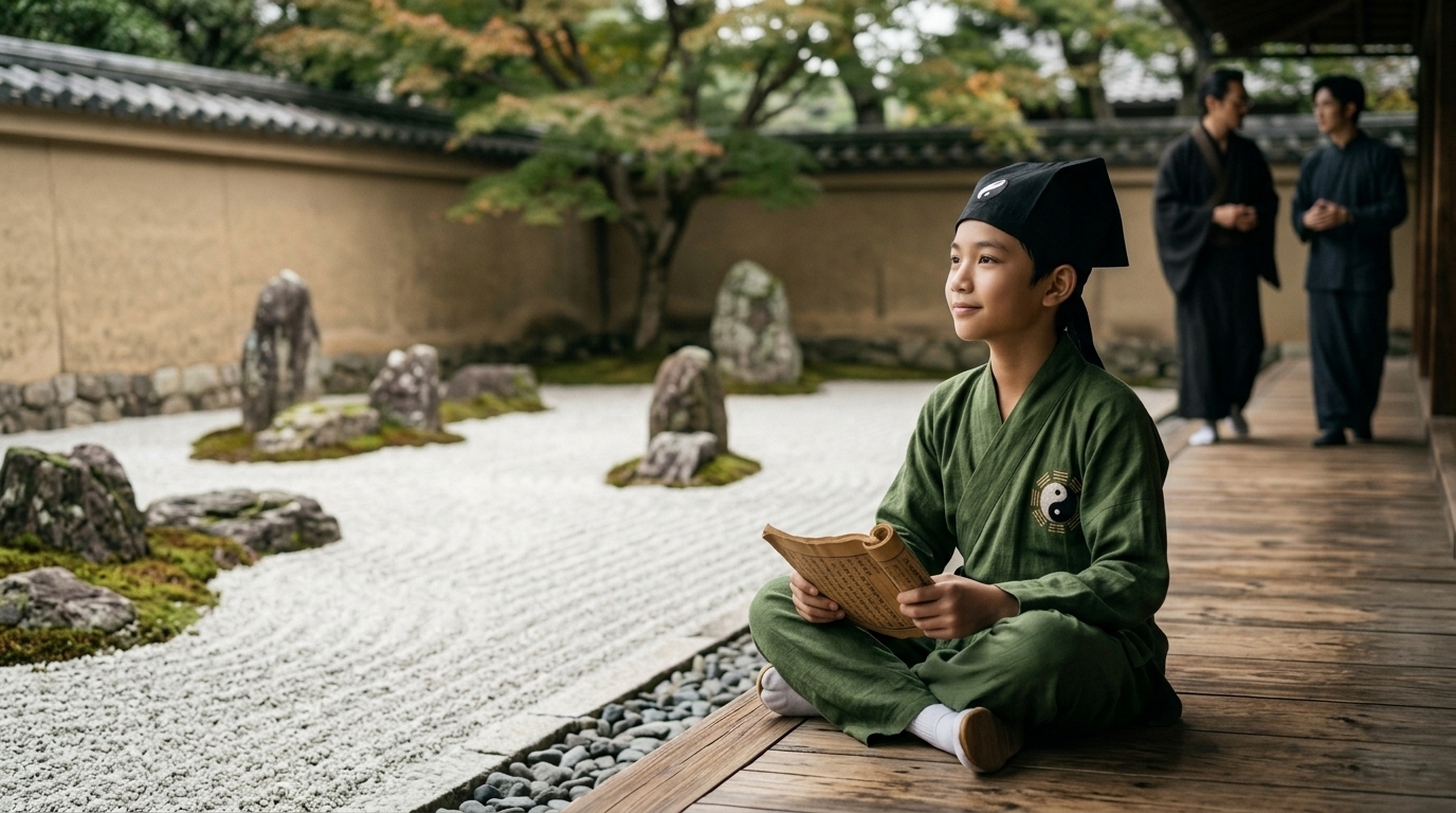 Boy sitting on veranda