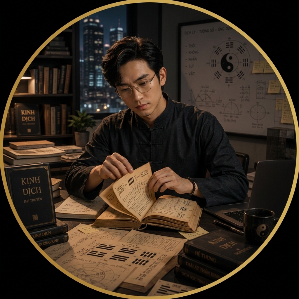 Man flipping I Ching book
