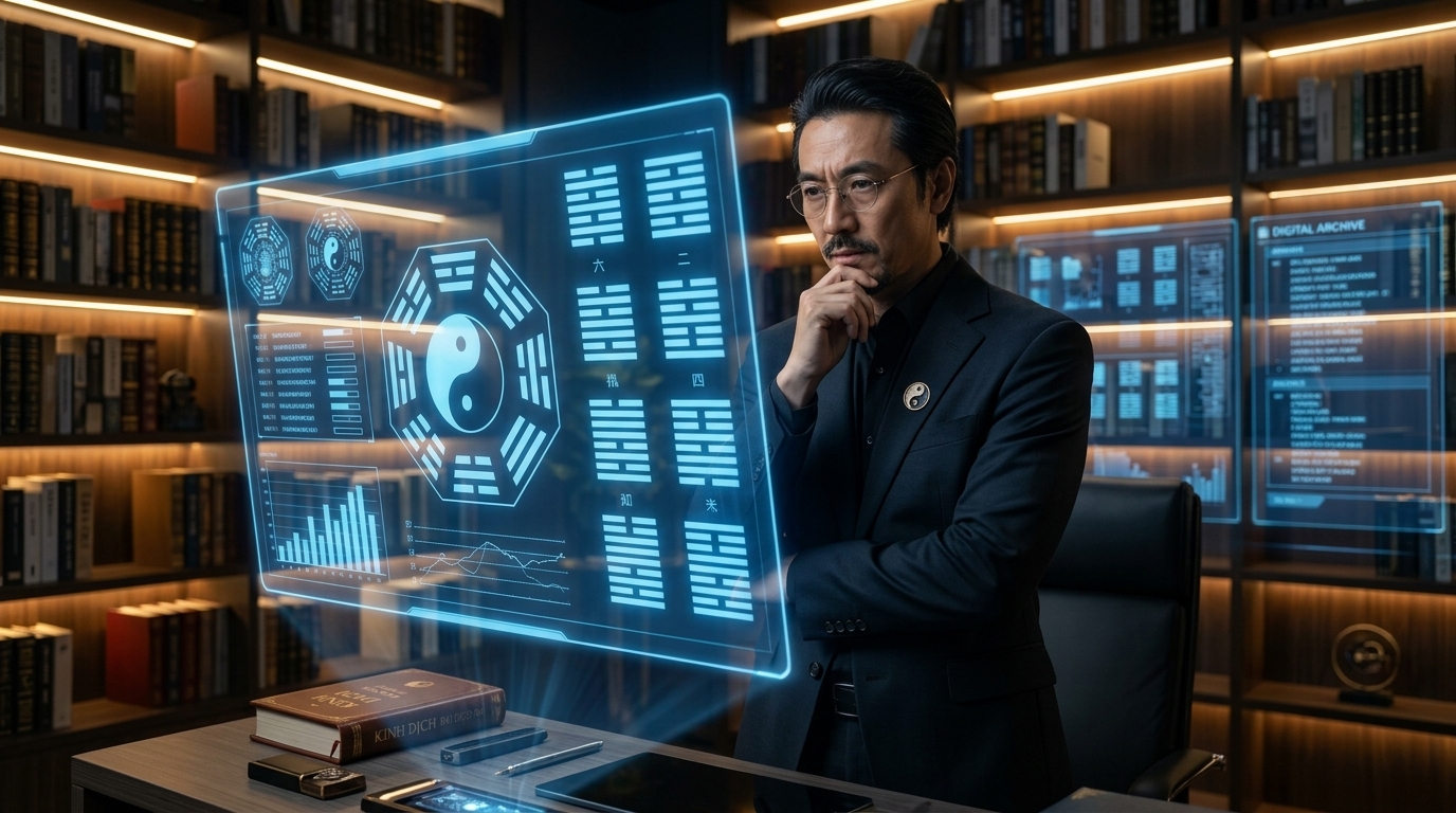 Man looking at holographic display