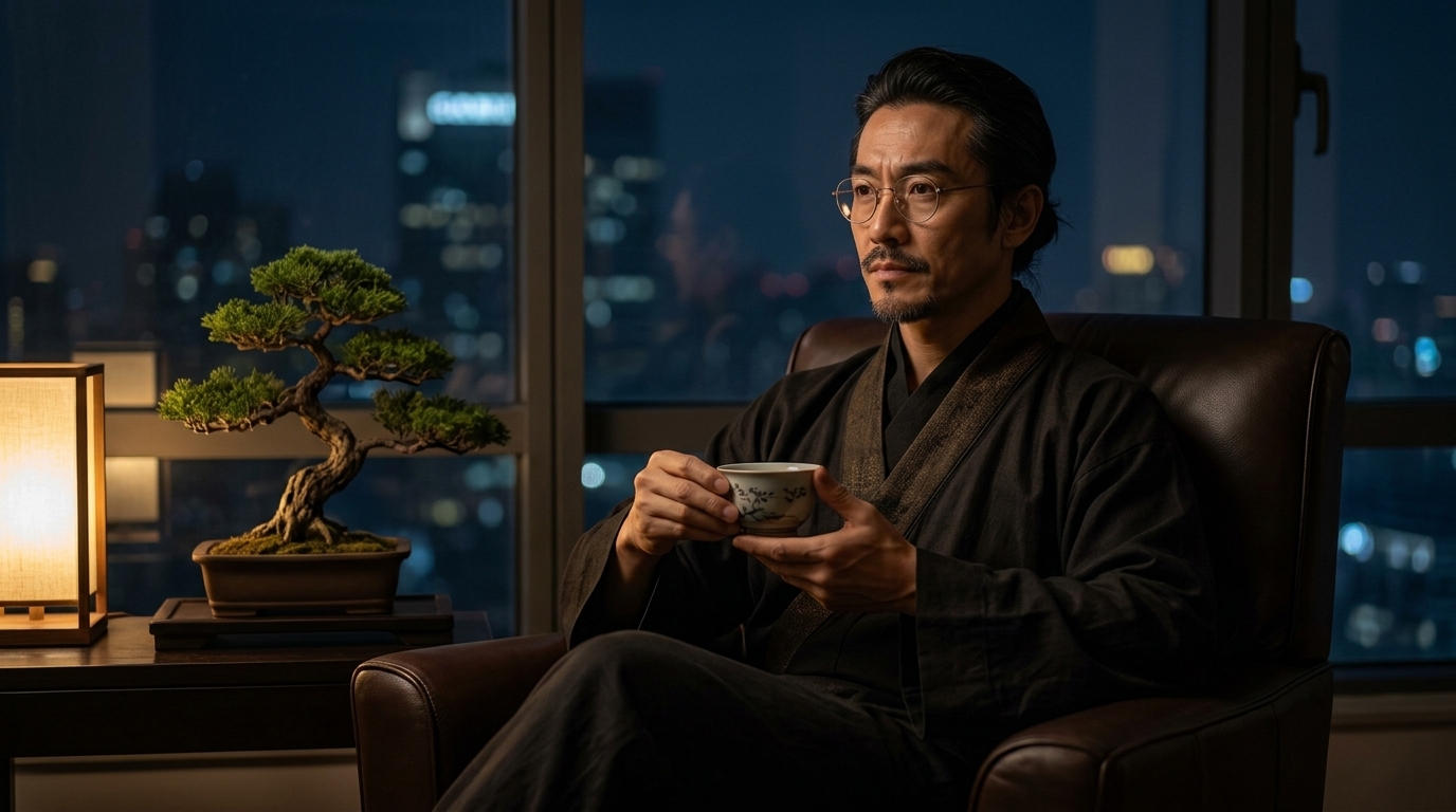 Man sitting in armchair night