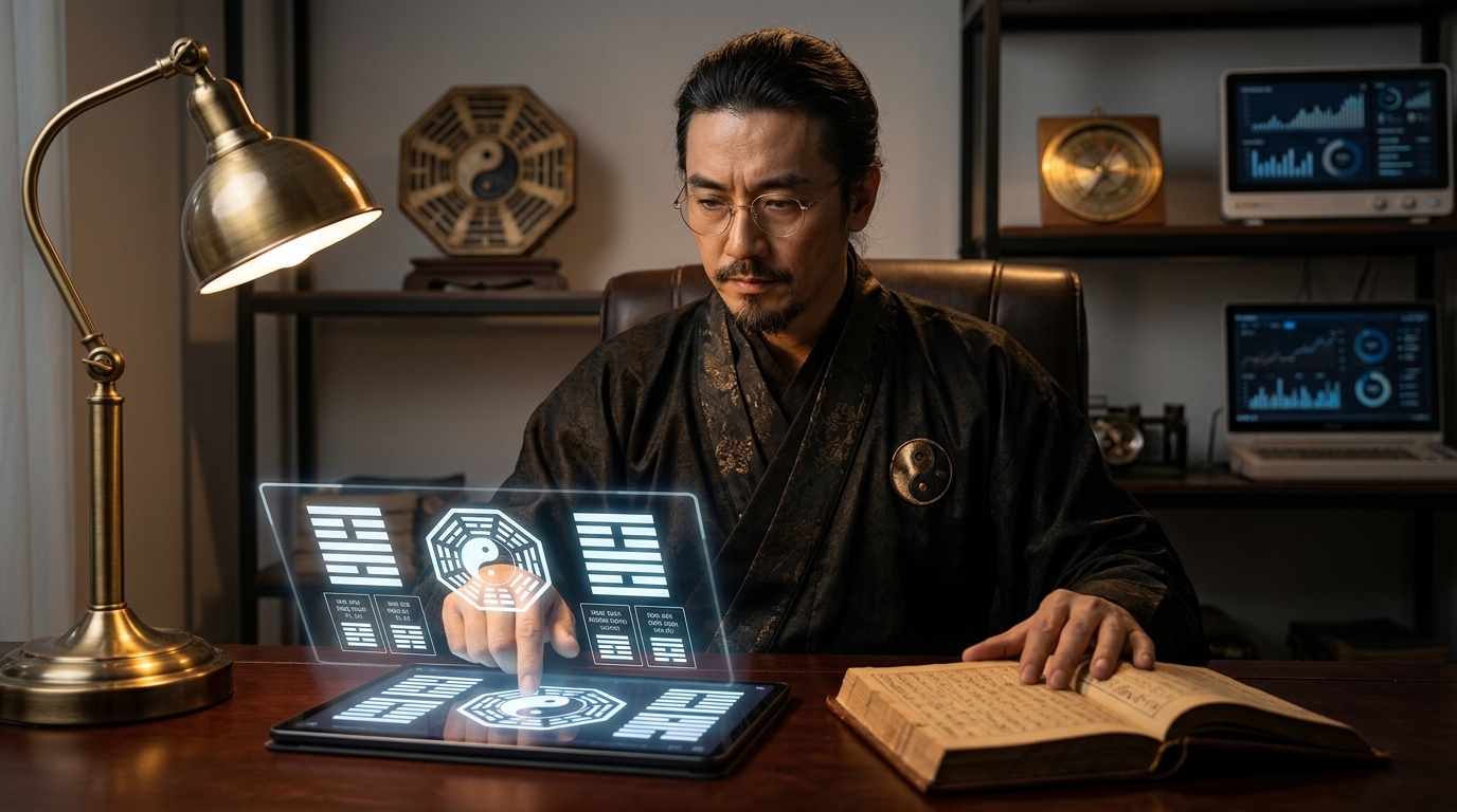Man using tablet and book